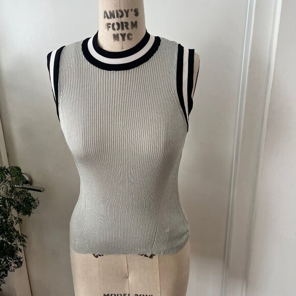 RAG & BONE Priya Metallic Striped Silver Knit Sleeveless Sweater Tank Top Size S - Picture 1 of 10